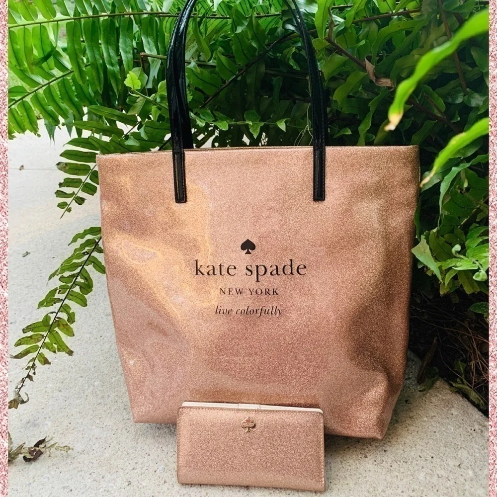 Kate Spade Pink Mavis Glitter Tote & Wallet Set